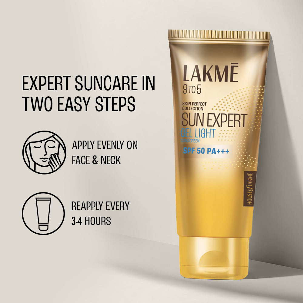 Lakmē  Sun Expert Gel light Sunscreen, SPF 50 PA+++ |UVA/B protection, Matte Finish 100gm