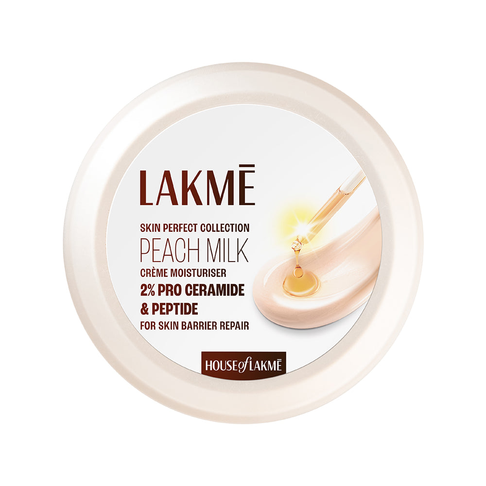 Lakmē Peach Milk 2% Pro-Ceramide + Peptide Crème | Barrier Repair + Pollution Defence | Up to 2X Protection & Healthy Glow | 50g