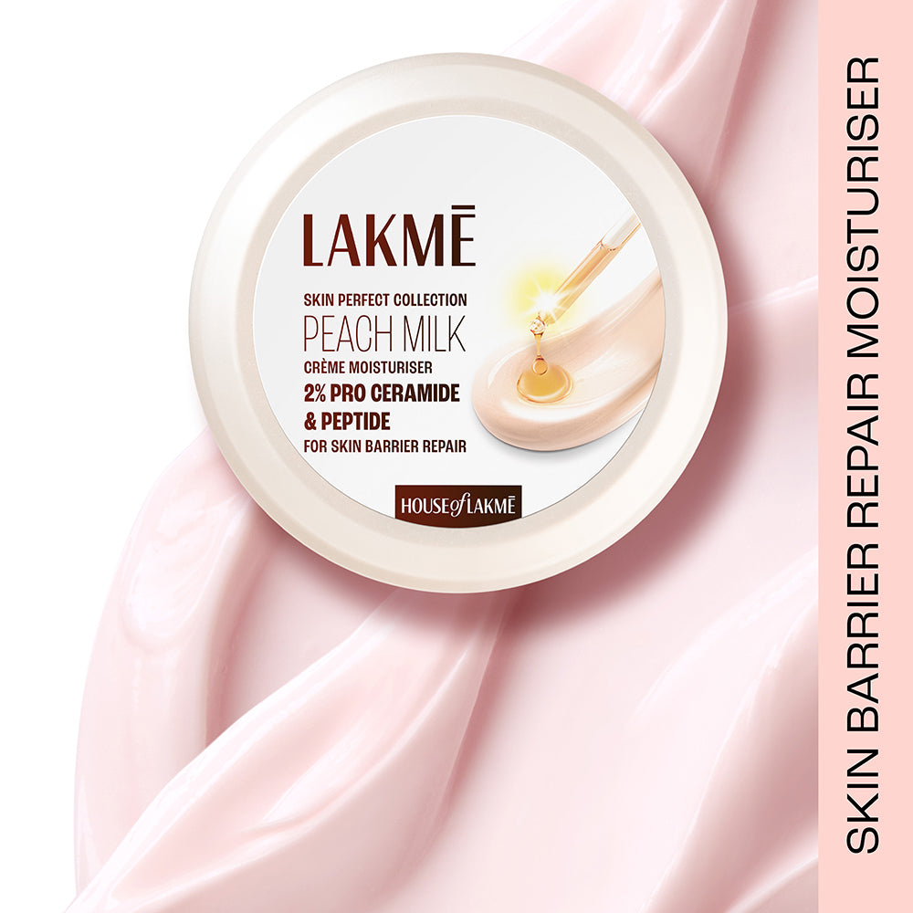 Lakmē Peach Milk 2% Pro-Ceramide + Peptide Crème | Barrier Repair + Pollution Defence | Up to 2X Protection & Healthy Glow | 50g