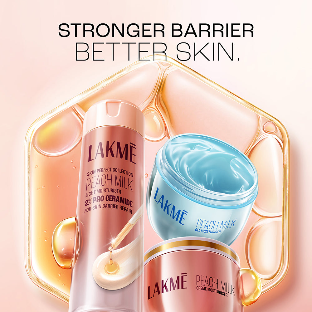 Lakmē Peach Milk 2% Pro-Ceramide + Peptide Crème | Barrier Repair + Pollution Defence | Up to 2X Protection & Healthy Glow | 50g