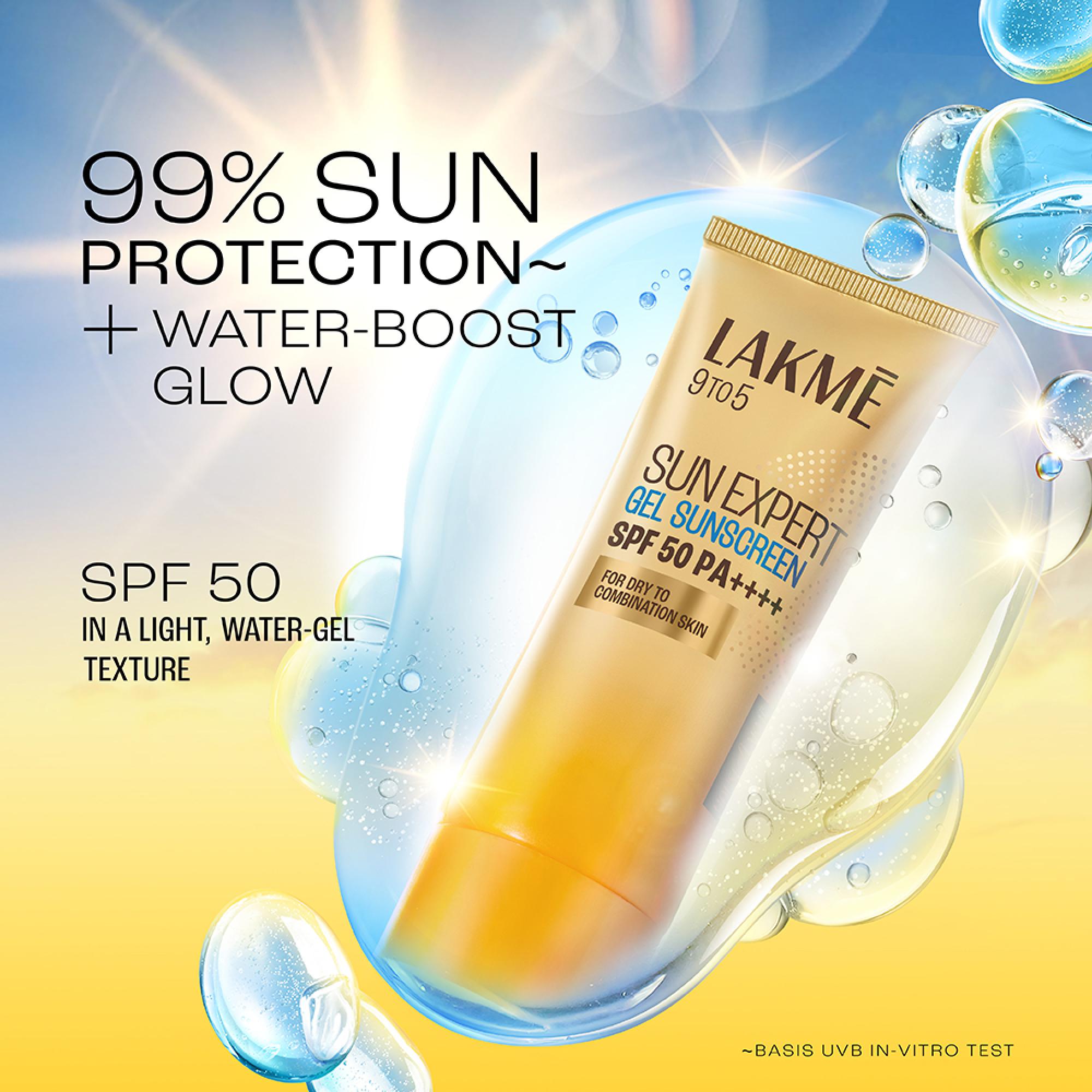 Lakmē Water Light Gel In-Vivo tested SPF 50 PA++++ Sunscreen with Niacinamide For Oily Skin, With New-Age UV Filters, Boosts Glow, Reduces Dullness & Dark Spots  50g