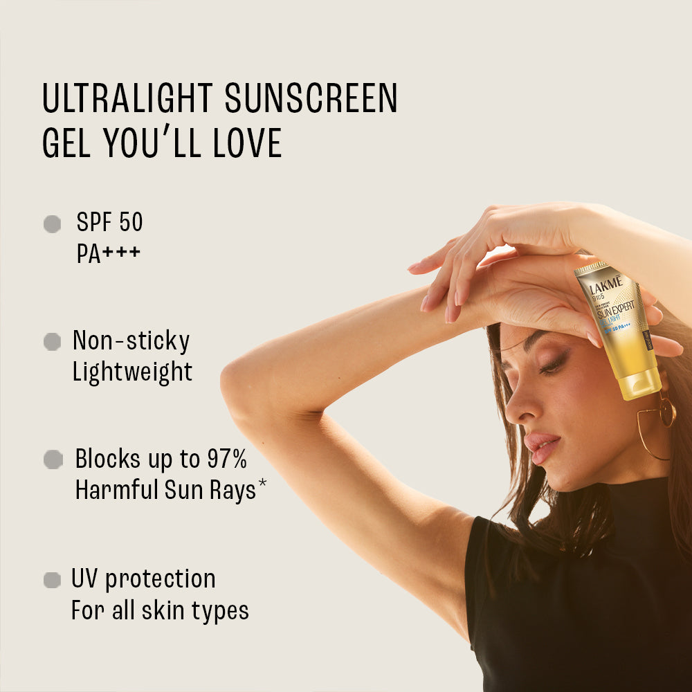 Lakmē  Sun Expert Gel light Sunscreen, SPF 50 PA+++ |UVA/B protection, Matte Finish 100gm