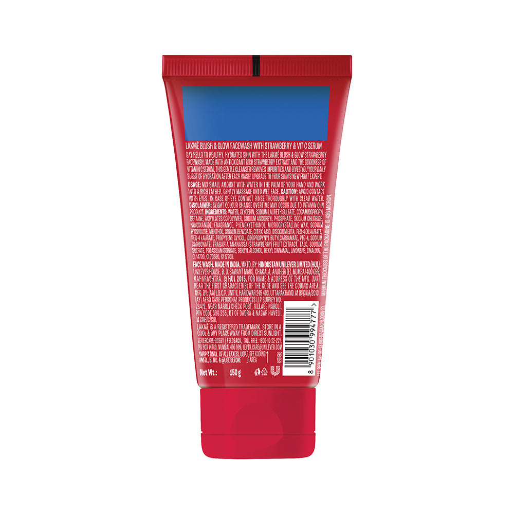 Lakmē Blush & Glow Strawberry Freshness Gel Face Wash with Strawberry Extracts, 150g