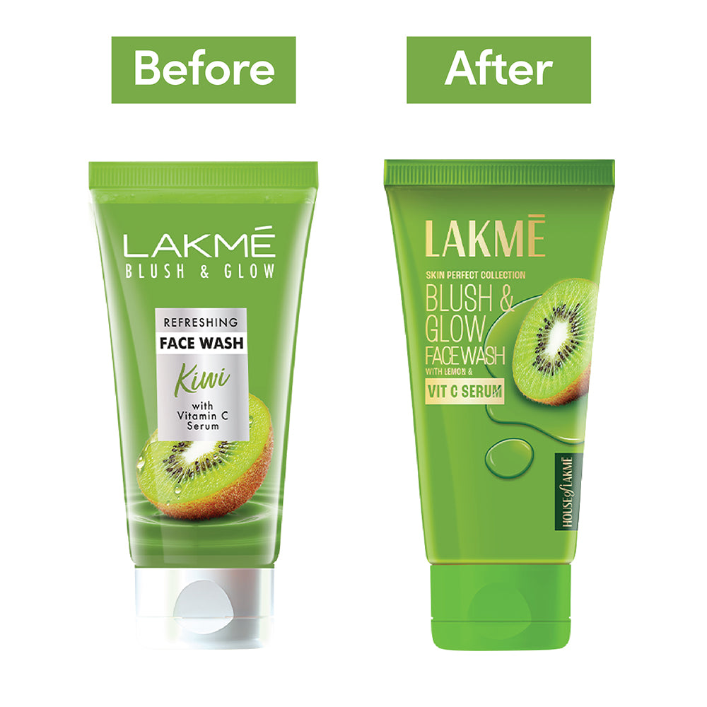 Lakmē Blush & Glow Refreshing Kiwi Facewash, with Vitamin C Serum, 50gm