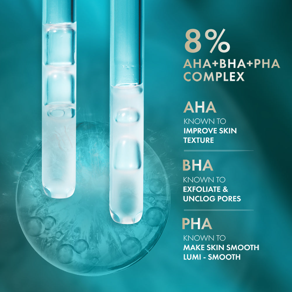 Lakmē  Lumi Smooth Serum with 8% AHA - BHA - PHA+ Complex for Luminous Skin & Improved Texture 30 ml