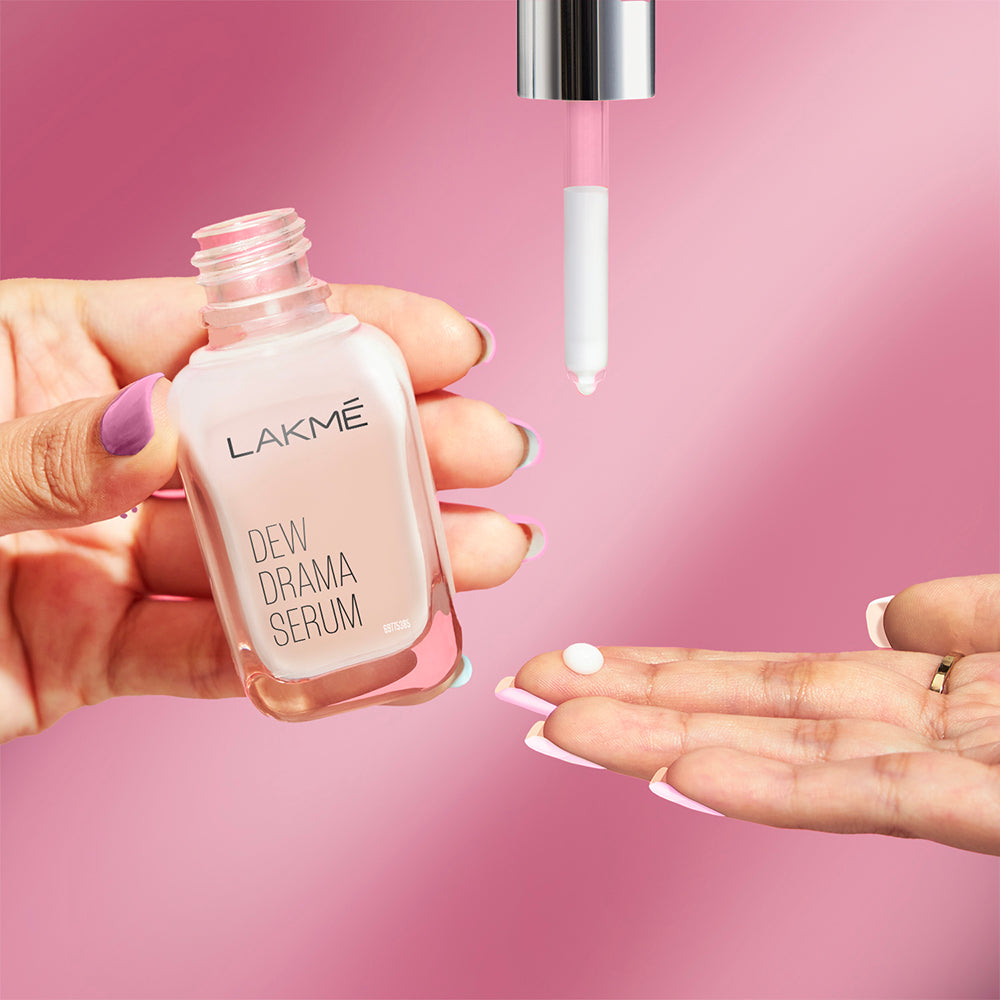 Lakmē Dew Drama Serum, 6% Vit B3, E, F & Pro-Ceramides for Skin Barrier & Dewy Radiance 30ml