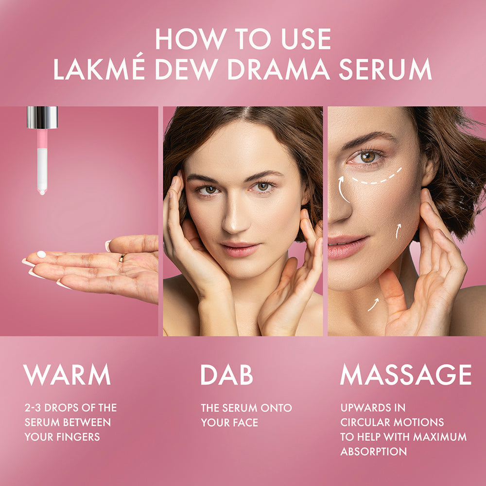 Lakmē Dew Drama Serum 6% Vitamin E & Pro-Ceramide for Skin Barrier & Dewy Radiance 15ml