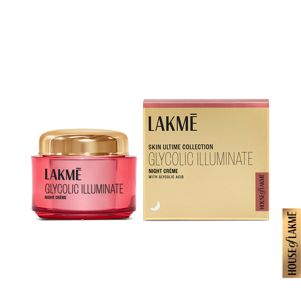 Lakme Glycolic Illuminate Night Cream with Glycolic Acid & 1% Niacinamide for Skin Cell Regeneration