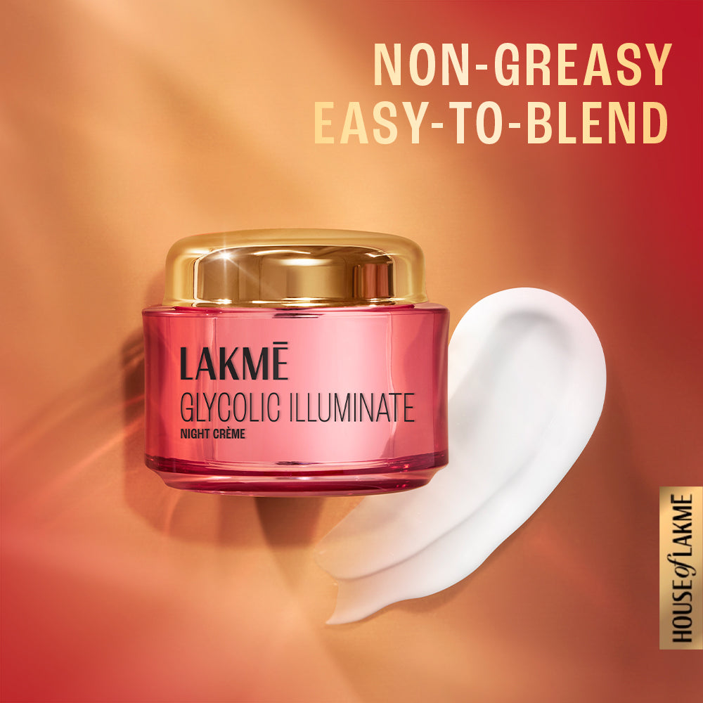Lakme Glycolic Illuminate Night Cream with Glycolic Acid & 1% Niacinamide for Skin Cell Regeneration