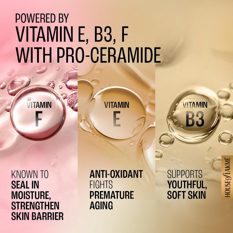 Lakmē Dew Drama Gel Creme, Pro-Ceramides, Vit E + Vit B + Vit F 50G