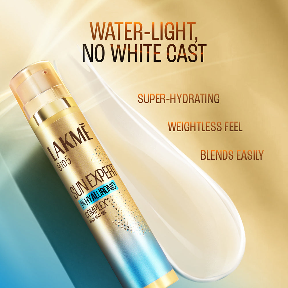 Lakmē 1% Hyaluronic water-light Sunscreen gel SPF 50 Pa++++ For Oily Skin, Plump & Hydrated skin 56g