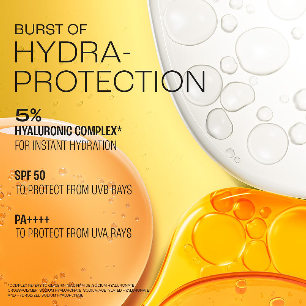 Lakmē 5% Hyaluronic water-light Sunscreen gel SPF 50 Pa++++ In-Vivo tested, Plump & Hydrated skin, With New-Age UV Filters, Boosts Glow, Reduces Dullness & Dark Spots  56g