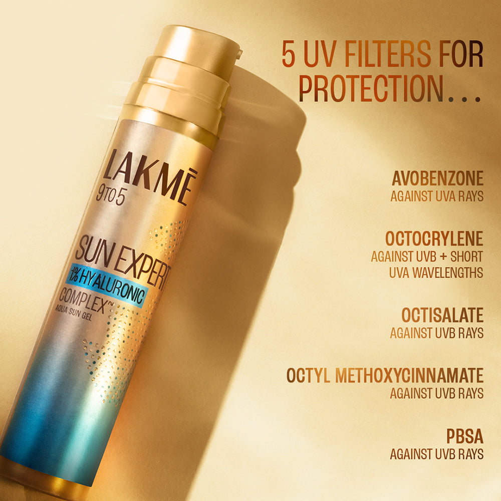 Lakmē 1% Hyaluronic water-light Sunscreen gel SPF 50 Pa++++ For Oily Skin, Plump & Hydrated skin 56g