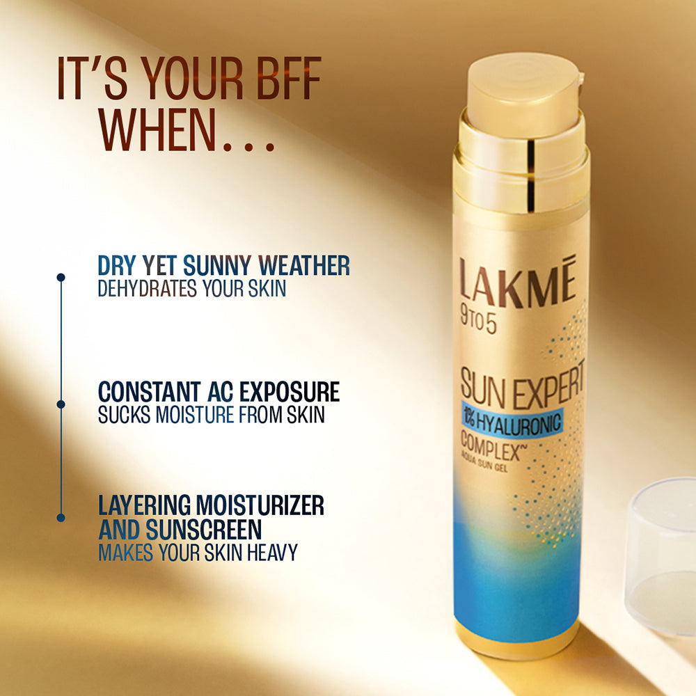 Lakmē 1% Hyaluronic water-light Sunscreen gel SPF 50 Pa++++ For Oily Skin, Plump & Hydrated skin 56g