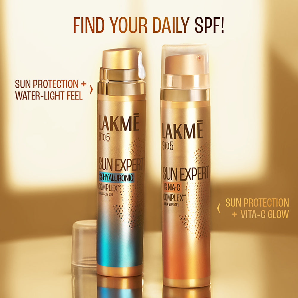 Lakmē Sun Expert 1% Hyaluronic Sunscreen, SPF 50 PA+++ for UVA/B, No white cast, for hydrated skin