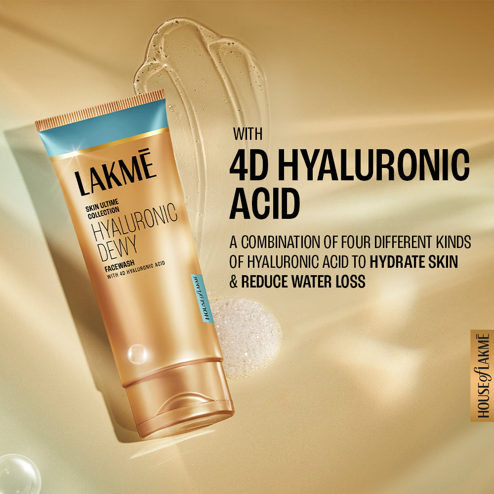 Lakmé Hyaluronic Dewy Facewash with 4D Hyaluronic Acid for Deep Hydration & Glowing Skin, 100gm