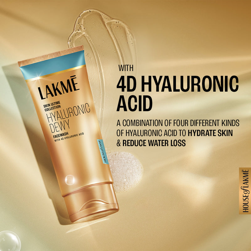 Lakmé Hyaluronic Dewy Facewash with 4D Hyaluronic Acid for Deep Hydration & Glowing Skin, 100gm