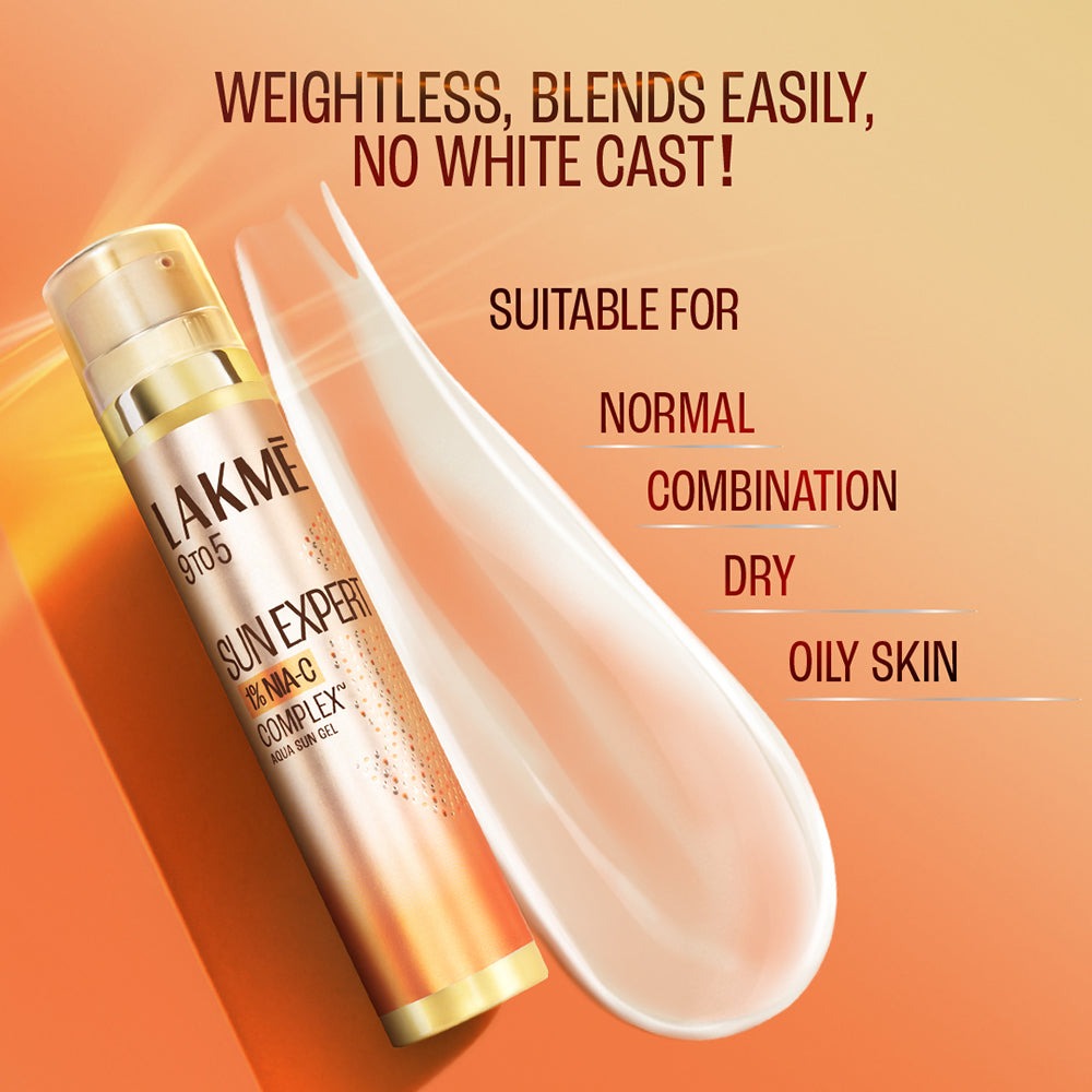 Lakmē 1% Niacinamide & VIT C water-light Sunscreen gel SPF 50 Pa++++For Oily Skin,2X Glow,56G