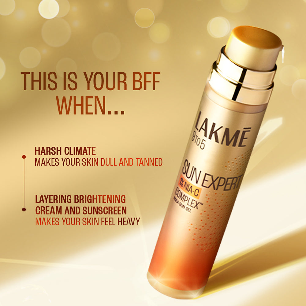 Lakmē Sun Expert 1% Nia-VIT C Sunscreen, SPF 50 PA+++ for UVA/B, No white cast, for radiant skin