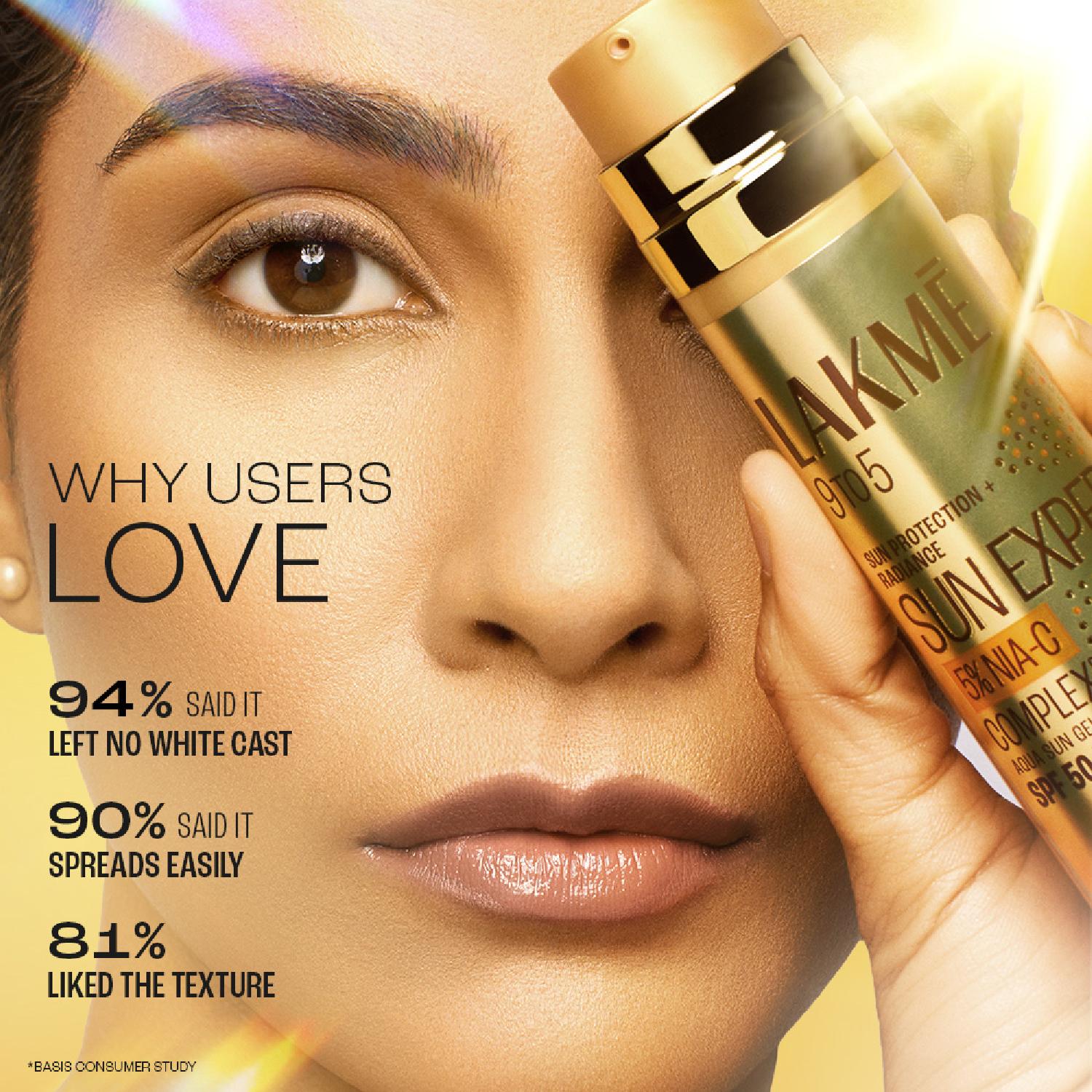 Lakmē 5% Niacinamide & VIT C water-light Sunscreen gel SPF 50 Pa++++In-Vivo tested With New-Age UV Filters, Reduces Dullness & Dark Spots , 2X Glow,56G