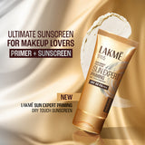 Lakmē Sun Expert Primer + Sunscreen, SPF 50 PA+++ for UVA/B, mattifying for makeup lovers