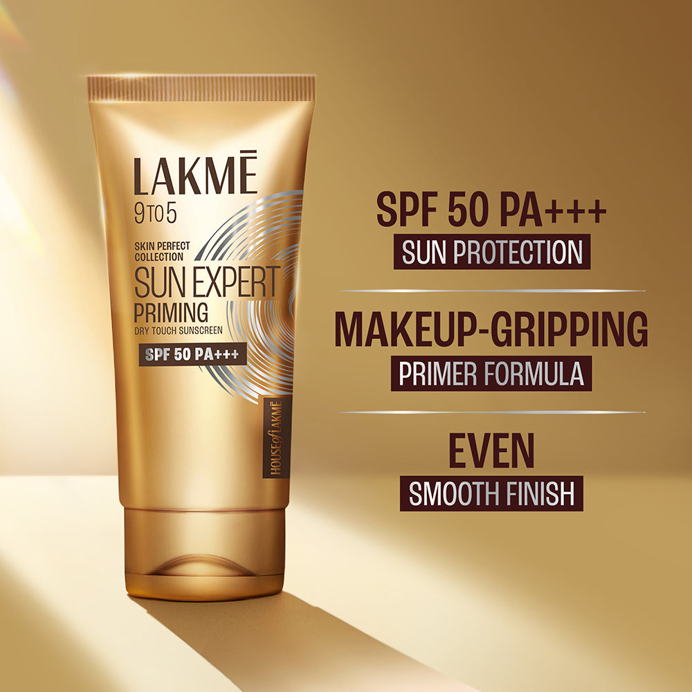 Lakmē Sun Expert Primer + Sunscreen, SPF 50 PA+++ for UVA/B, mattifying for makeup lovers