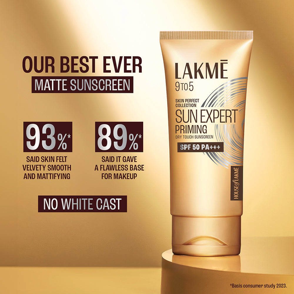 Lakmē Sun Expert Primer + Sunscreen, SPF 50 PA+++ for UVA/B, mattifying for makeup lovers