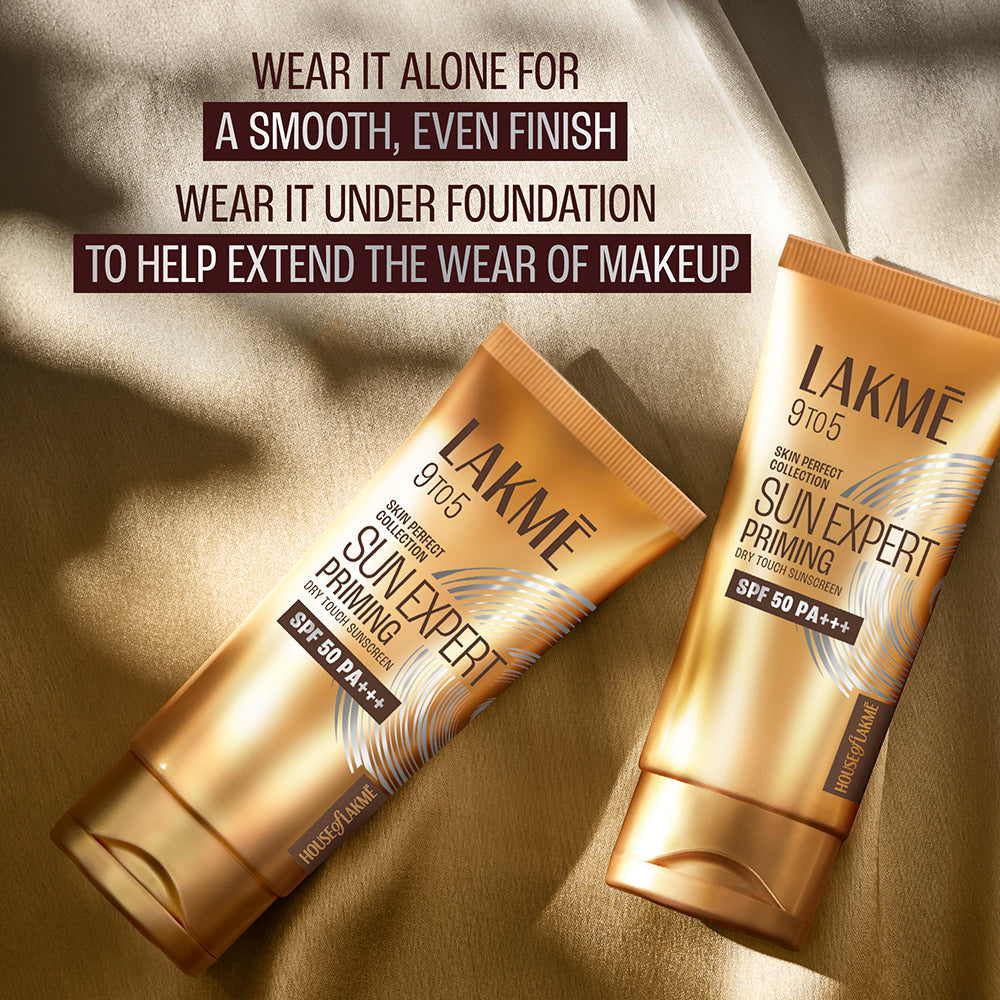 Lakmē Sun Expert Primer + Sunscreen, SPF 50 PA+++ for UVA/B, mattifying for makeup lovers