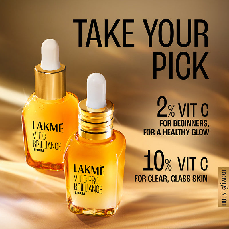 Lakmē Vit C Brillance Serum, 10% Vit C Complex, Glass Skin in 21 Days, Tighter Brighter Skin, 30ml