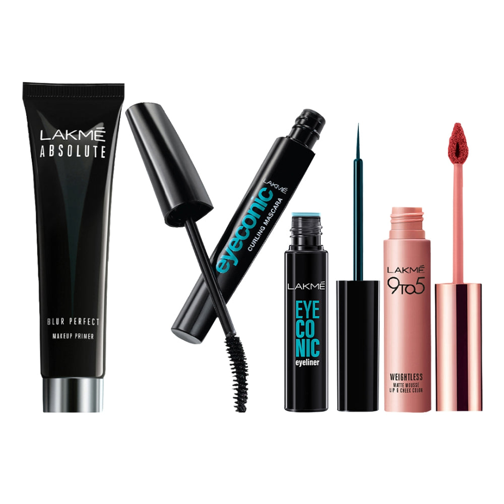 Lakme's Expressions Kit with Primer, Lip and cheek tint, Curling Mascara and Liquid Eyeliner