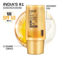 Lakmē Fluid SPF 50 PA++++ In-Vivo tested Sunscreen With 1% Ceramide & Niacinamide With New-Age UV Filters, Boosts Glow, Reduces Dullness & Dark Spots  ,all skin type 30ml
