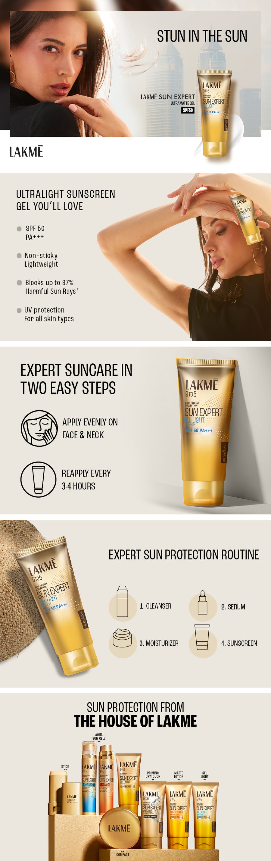 Lakmē Sun Expert Gel light Sunscreen, SPF 50 PA+++ |UVA/B protection,