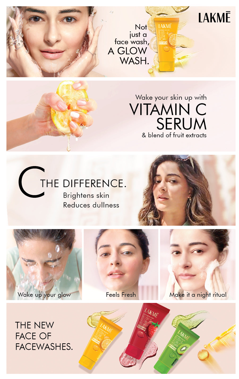 Lakmē Blush & Glow Brightening Lemon Facewash, with Vitamin C Serum, 50gm