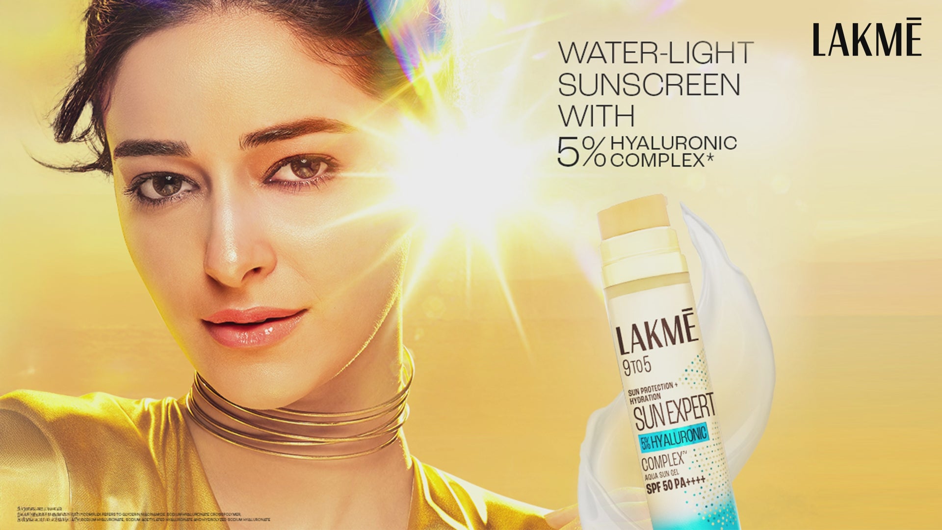 Lakmē 5% Hyaluronic water-light Sunscreen gel SPF 50 Pa++++ In-Vivo tested, Plump & Hydrated skin, With New-Age UV Filters, Boosts Glow, Reduces Dullness & Dark Spots  56g